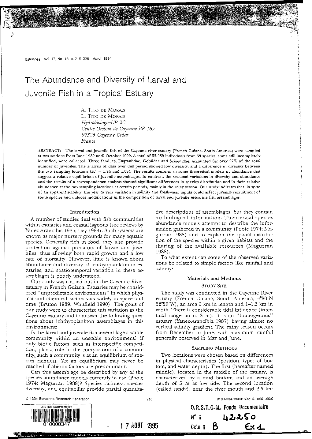 The Abundance and Diversity of Larval and Juvenile Fish in a Tropical Estuary