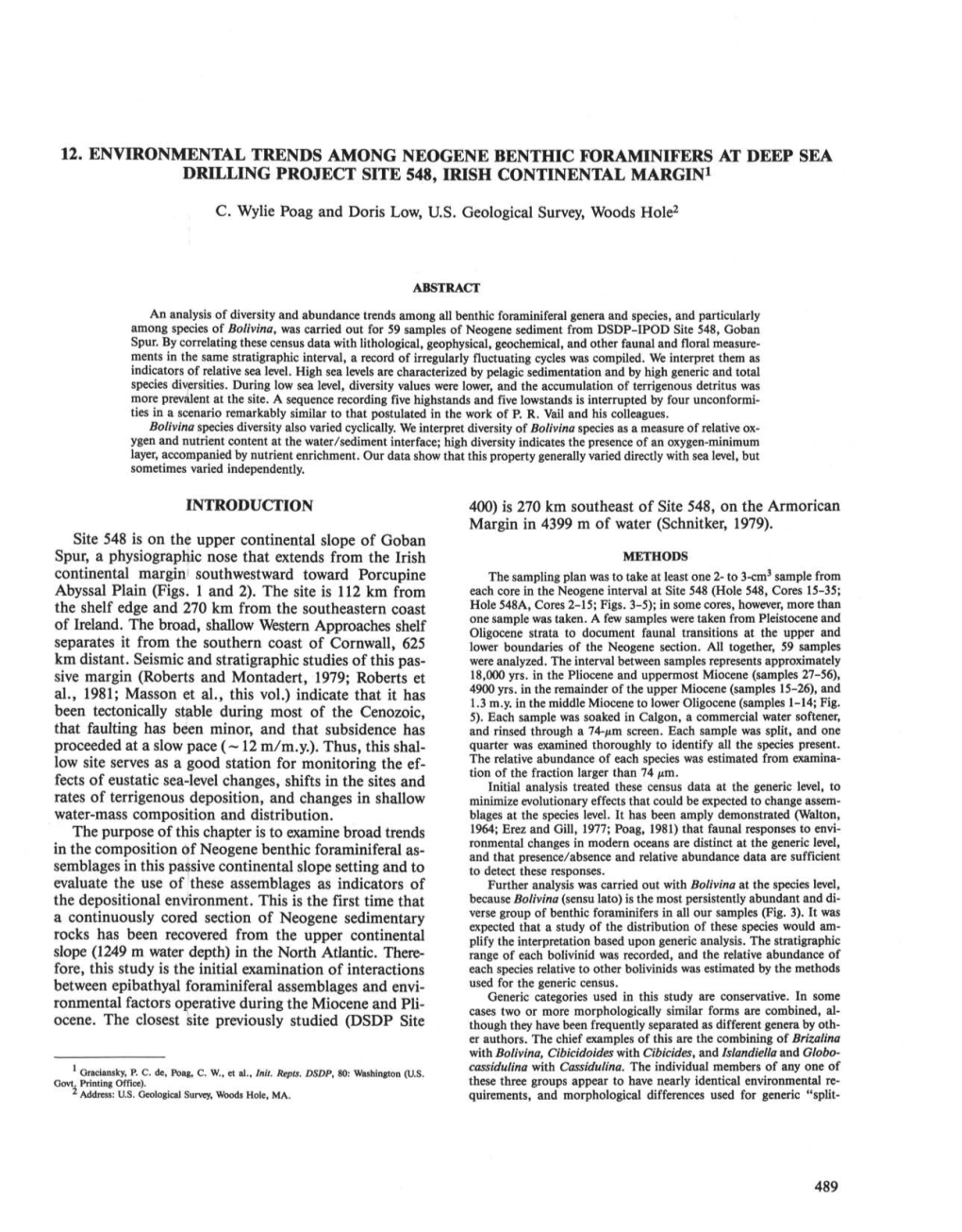 12. Environmental Trends Among Neogene Benthic Foraminifers at Deep Sea Drilling Project Site 548, Irish Continental Margin1