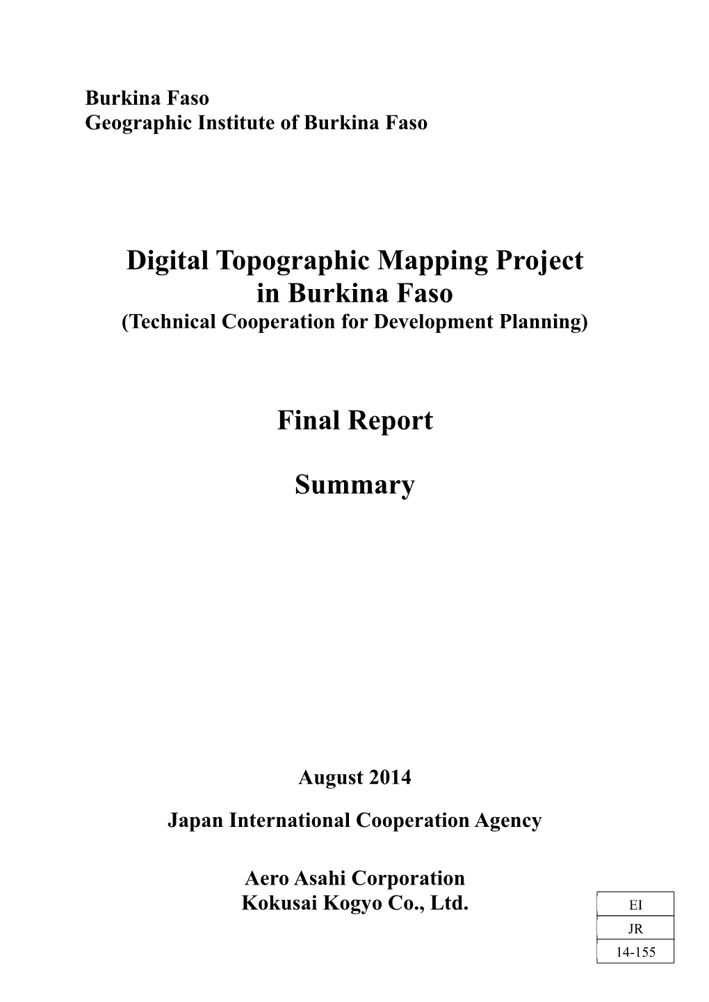 Digital Topographic Mapping Project in Burkina Faso Final Report