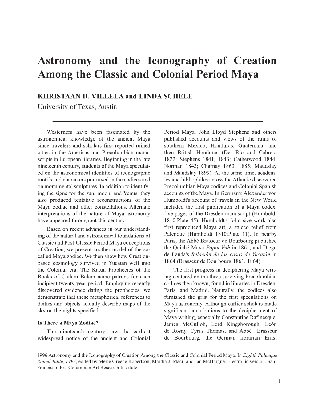 Astronomy and the Iconography of Creation Among the Classic and Colonial Period Maya