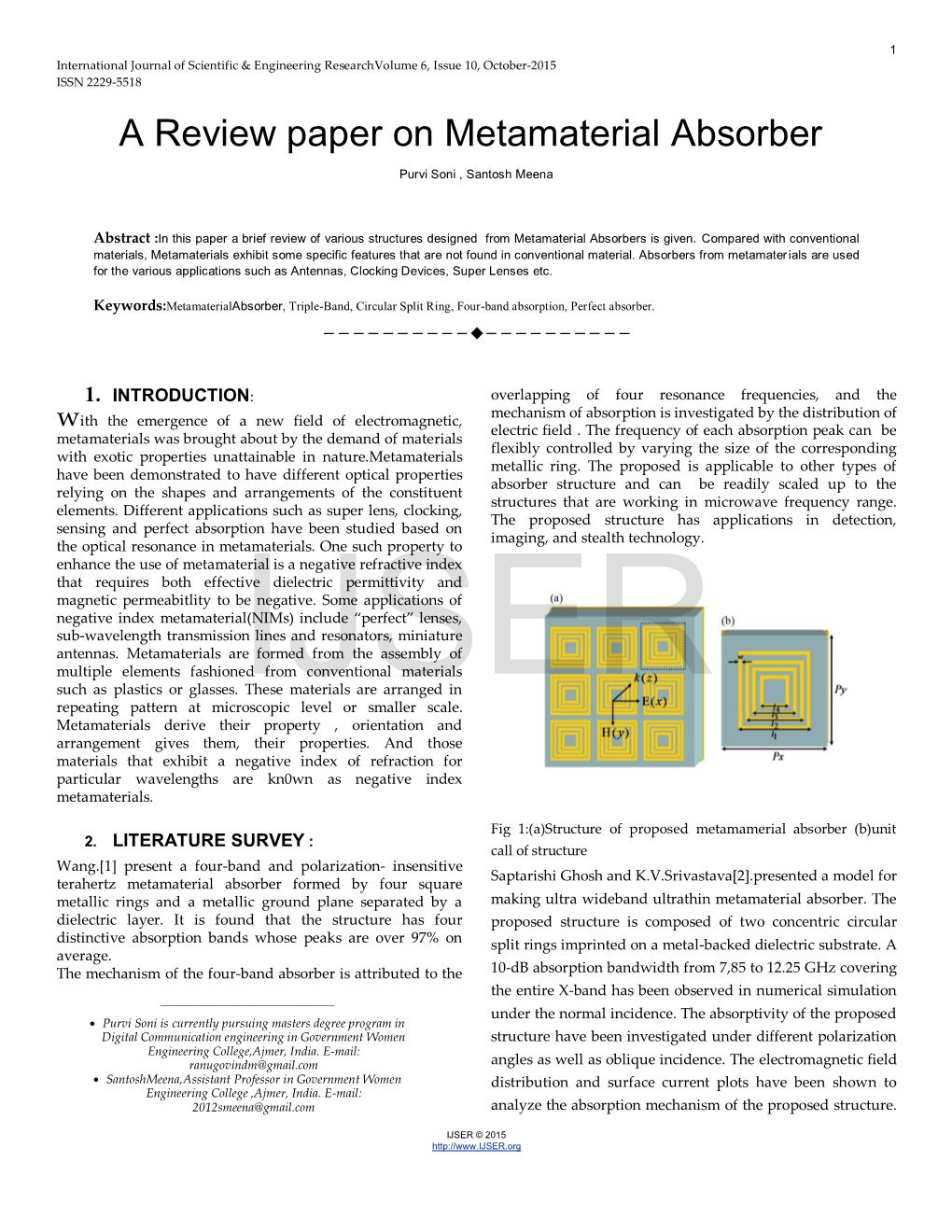 A Review Paper on Metamaterial Absorber