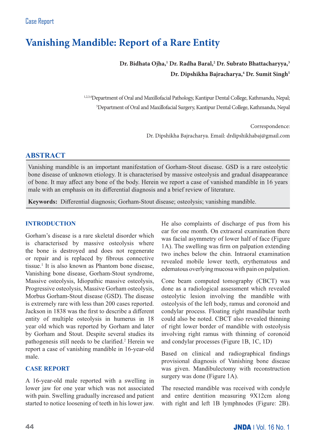 Vanishing Mandible -.:: Journal of Nepal Dental Association