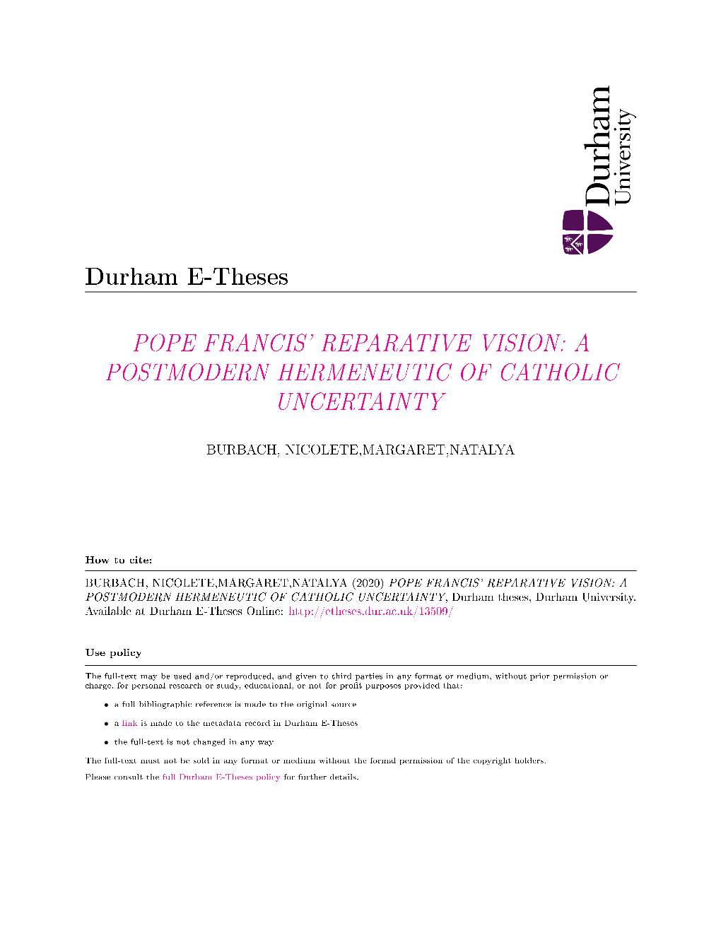 Pope Francis' Reparative Vision: a Postmodern Hermeneutic of Catholic Uncertainty