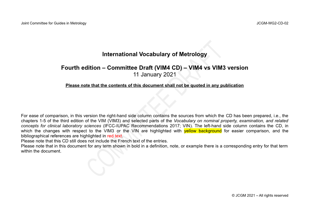 Committee Draft (VIM4 CD) – VIM4 Vs VIM3 Version 11 January 2021