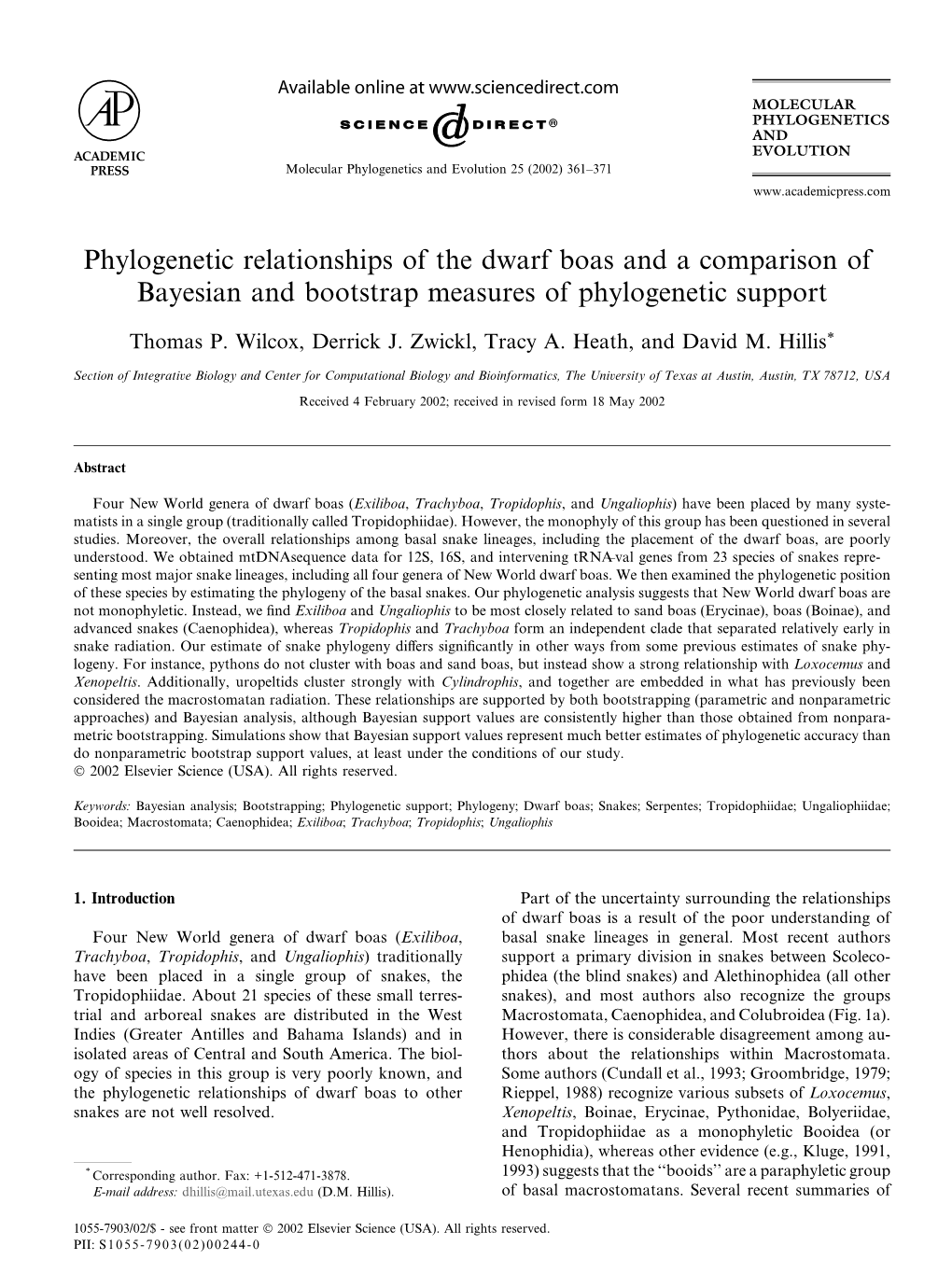 Phylogenetic Relationships of the Dwarf Boas and a Comparison of Bayesian and Bootstrap Measures of Phylogenetic Support