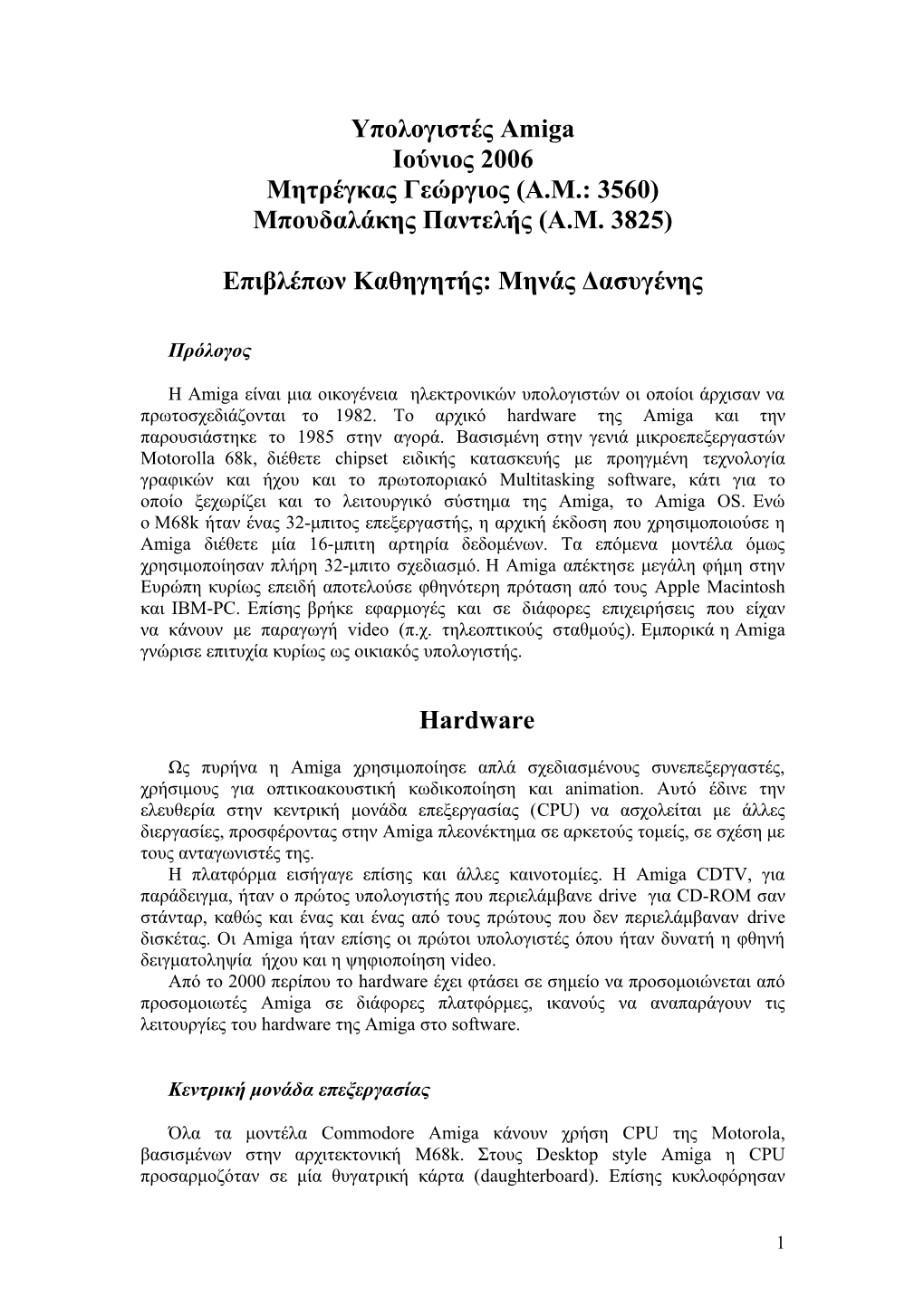 Υπολογιστές Amiga Ιούνιος 2006 Μητρέγκας Γεώργιος (Α.Μ.: 3560) Μπουδαλάκης Παντελής (Α.Μ