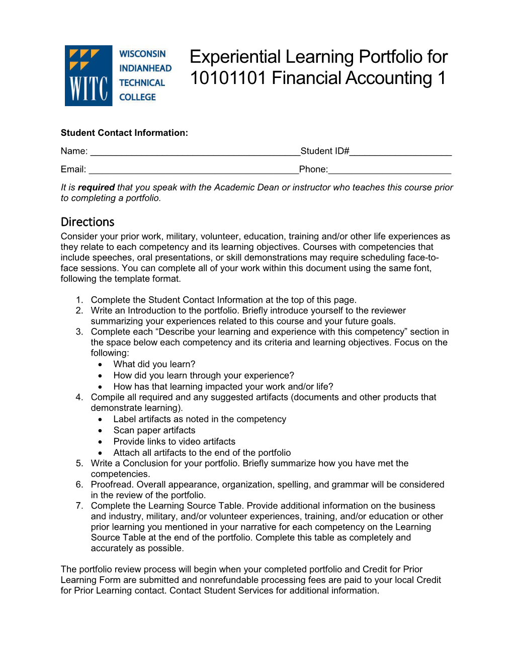 Experiential Learning Portfolio for 10101101 Financial Accounting 1