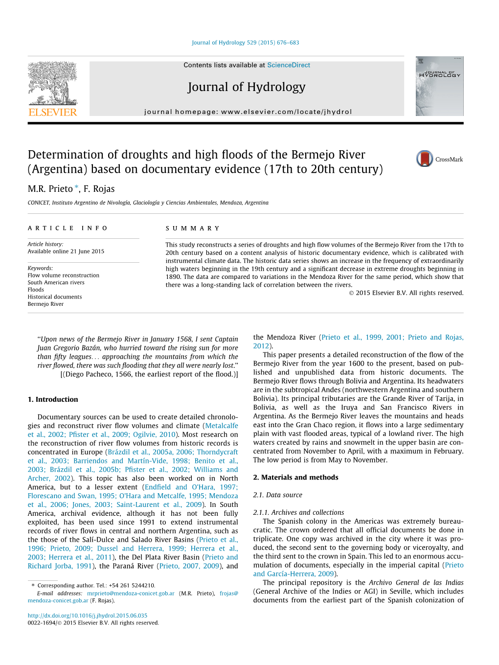 Determination of Droughts and High Floods of the Bermejo River (Argentina) Based on Documentary Evidence (17Th to 20Th Century)