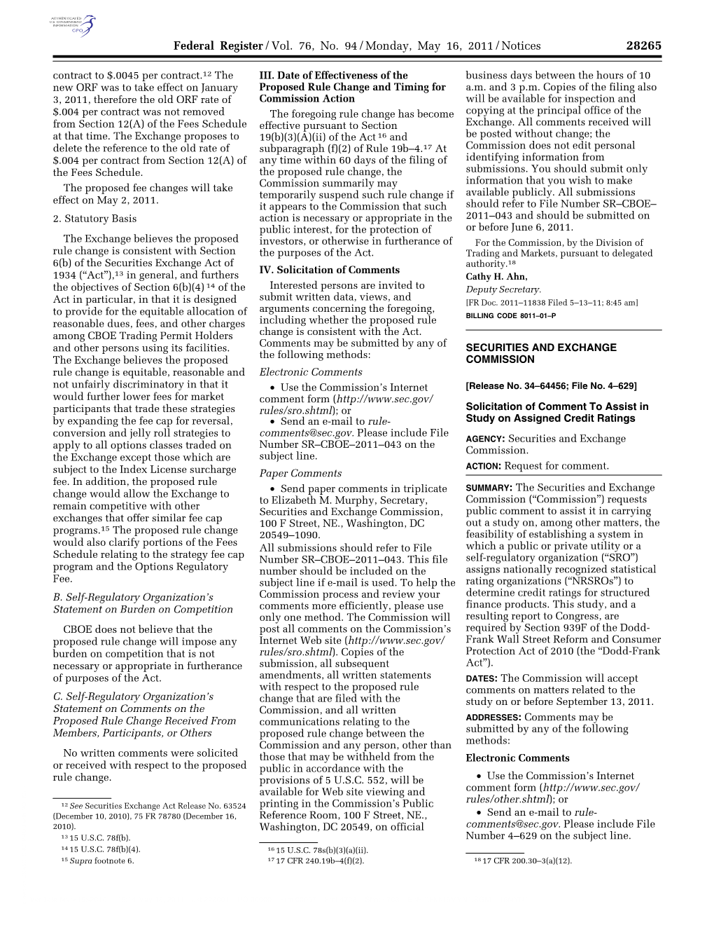 Federal Register/Vol. 76, No. 94/Monday, May 16, 2011/Notices