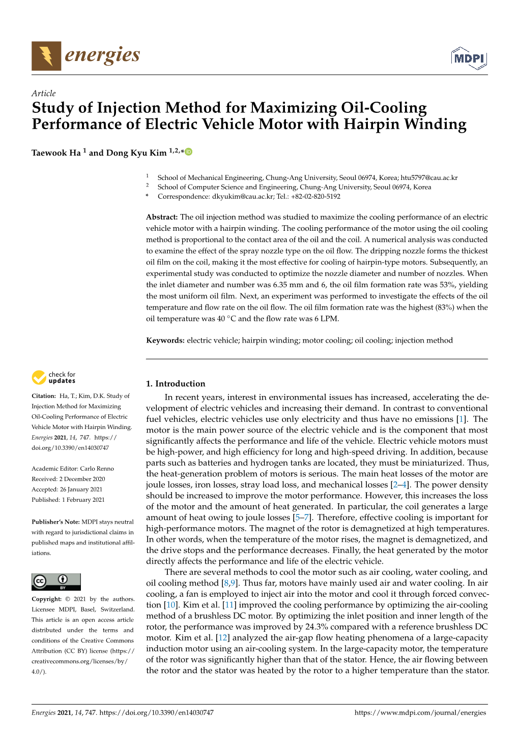 Study of Injection Method for Maximizing Oil-Cooling Performance of Electric Vehicle Motor with Hairpin Winding