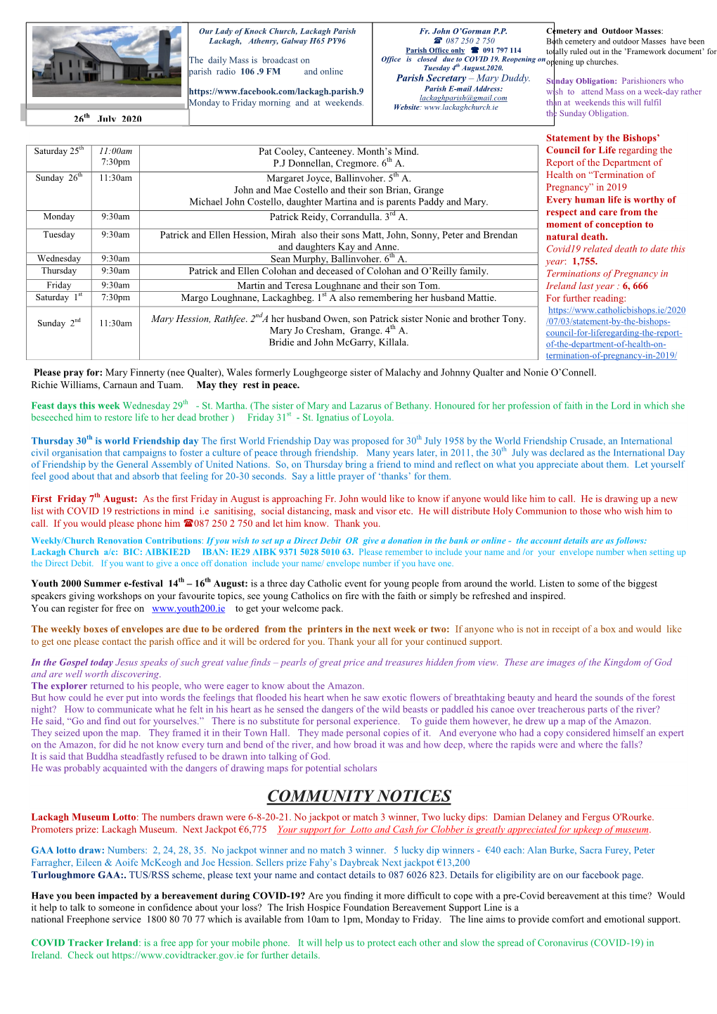 Newsletter 26Th July