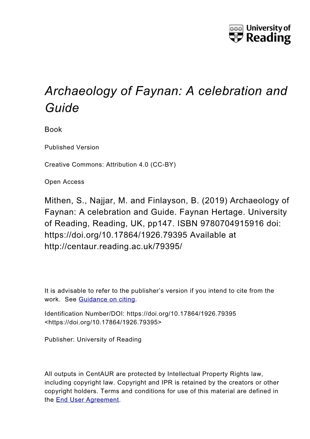 Archaeology of Faynan: a Celebration and Guide