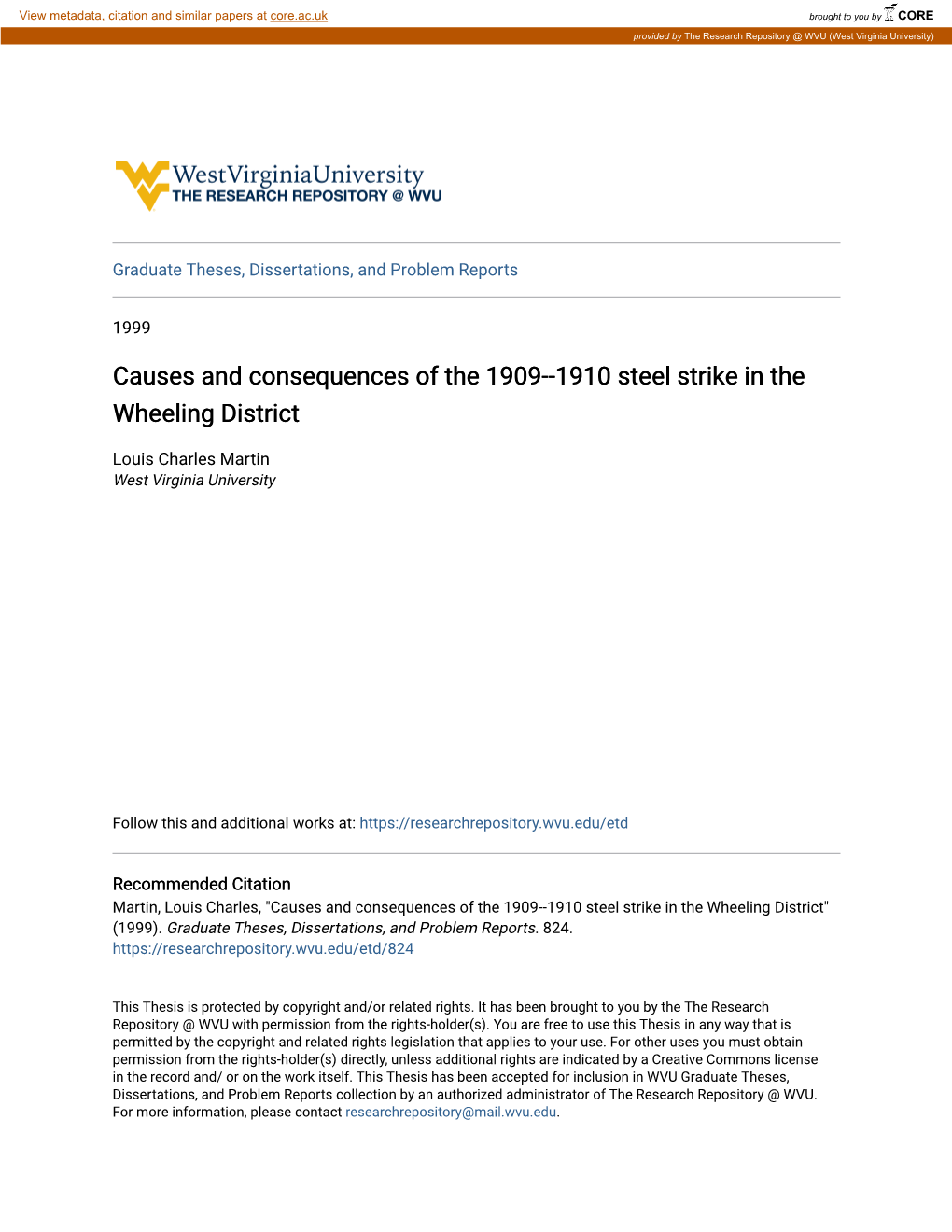 Causes and Consequences of the 1909--1910 Steel Strike in the Wheeling District