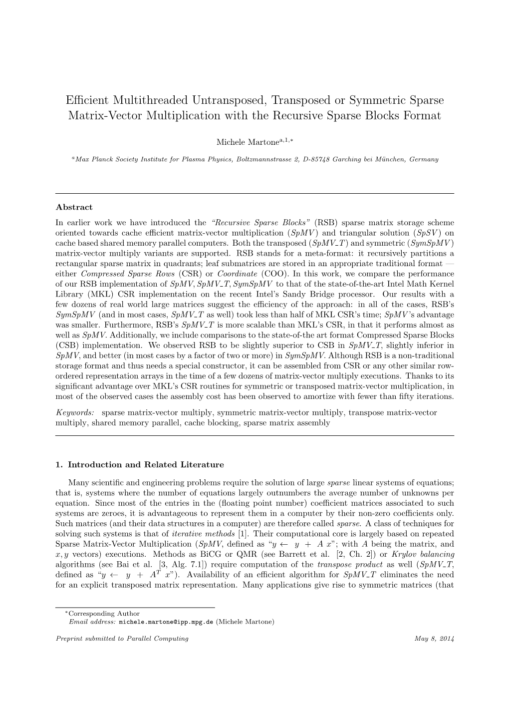 Efficient Multithreaded Untransposed, Transposed Or Symmetric Sparse