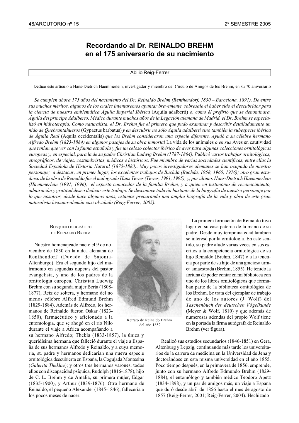 Recordando Al Dr. REINALDO BREHM En El 175 Aniversario De Su Nacimiento