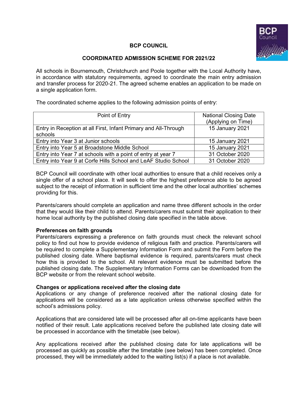 Co-Ordinated Scheme 2021-2022