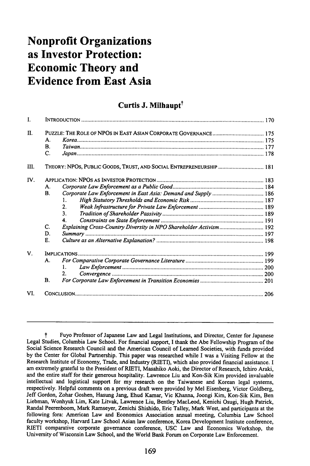 Nonprofit Organizations As Investor Protection: Economic Theory and Evidence from East Asia