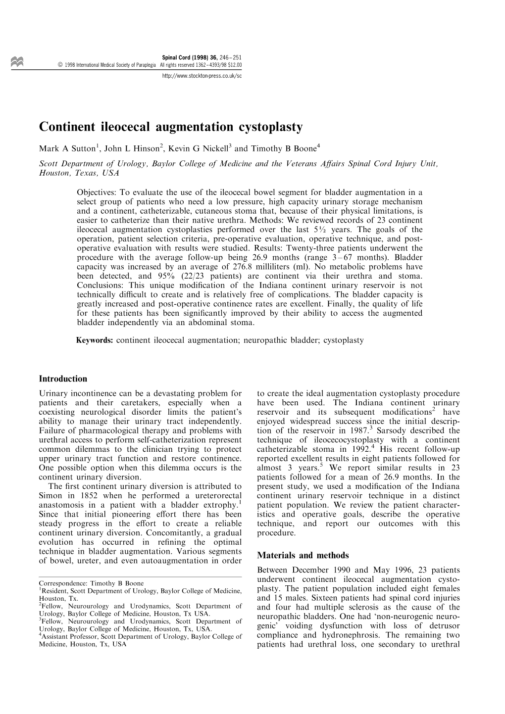 Continent Ileocecal Augmentation Cystoplasty