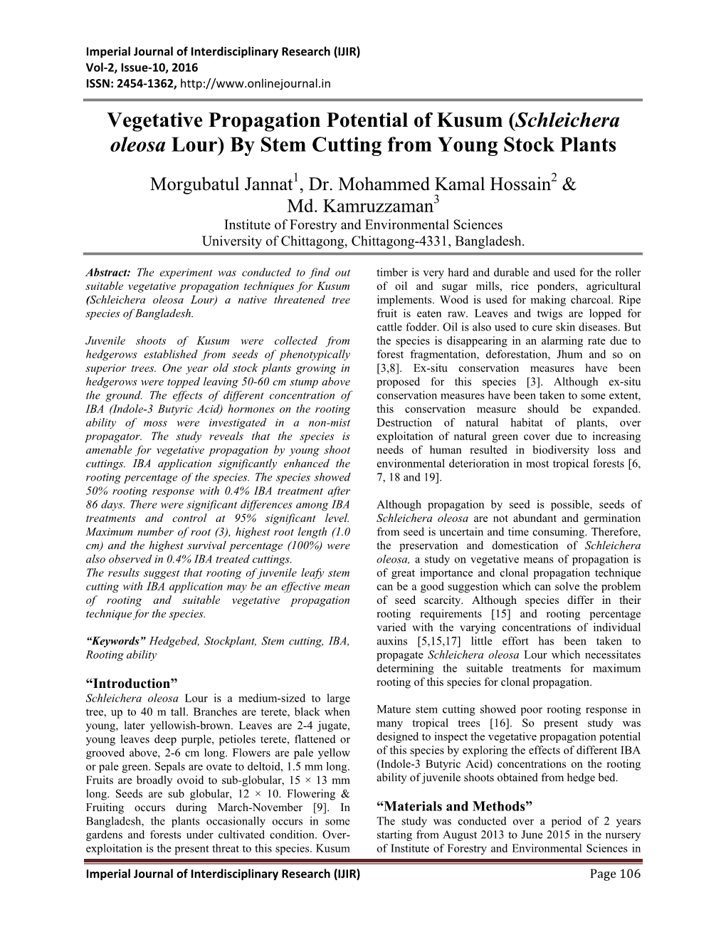 Schleichera Oleosa Lour) by Stem Cutting from Young Stock Plants