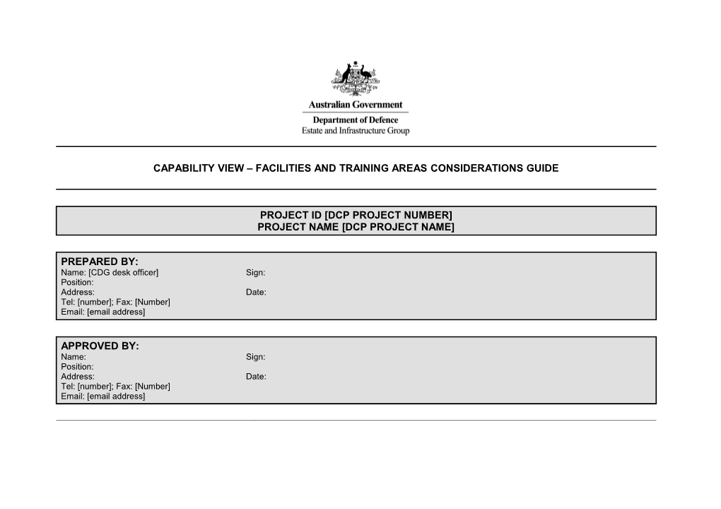 Capability View Facilities and Training Areas Considerations