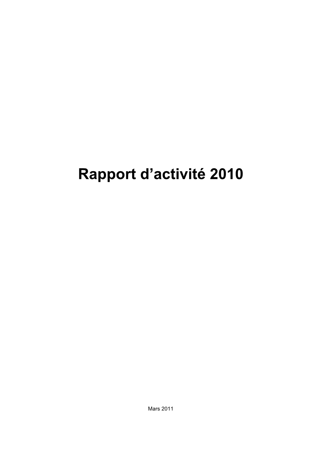 Rapport D'activité 2010