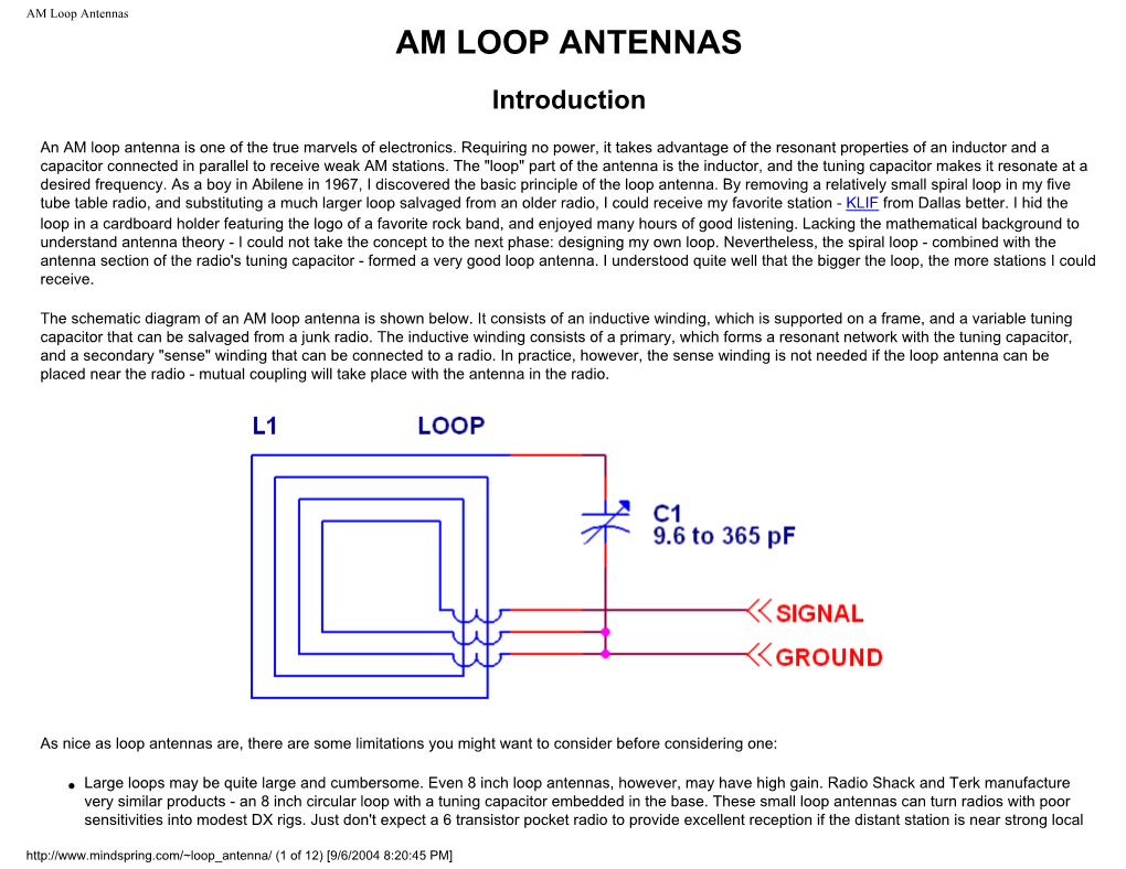 AM Loop Antennas AM LOOP ANTENNAS Introduction