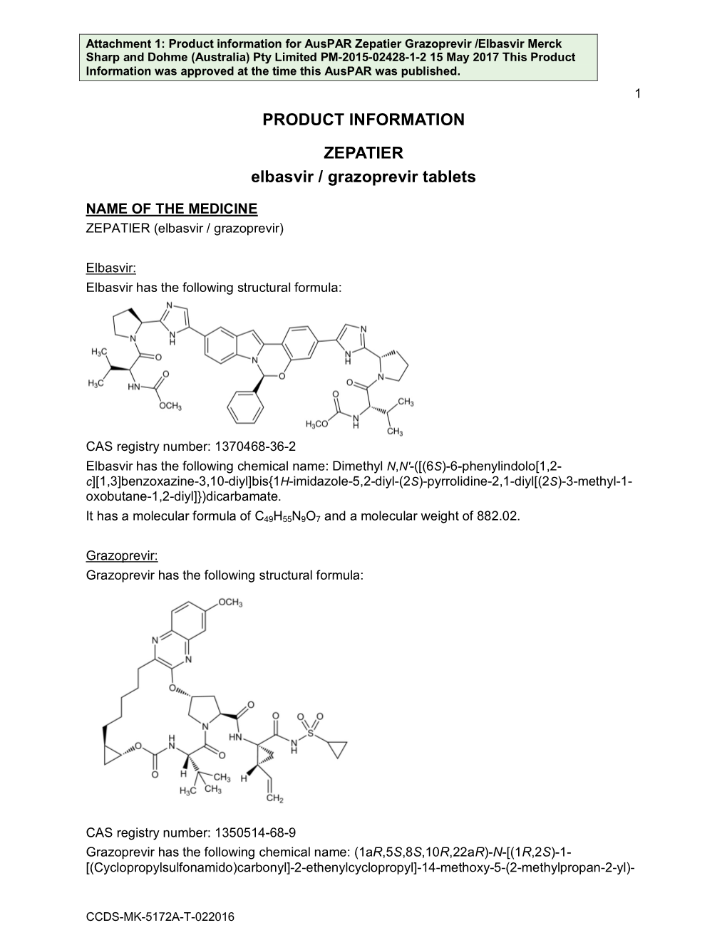 Product Information for Grazoprevir / Elbasvir