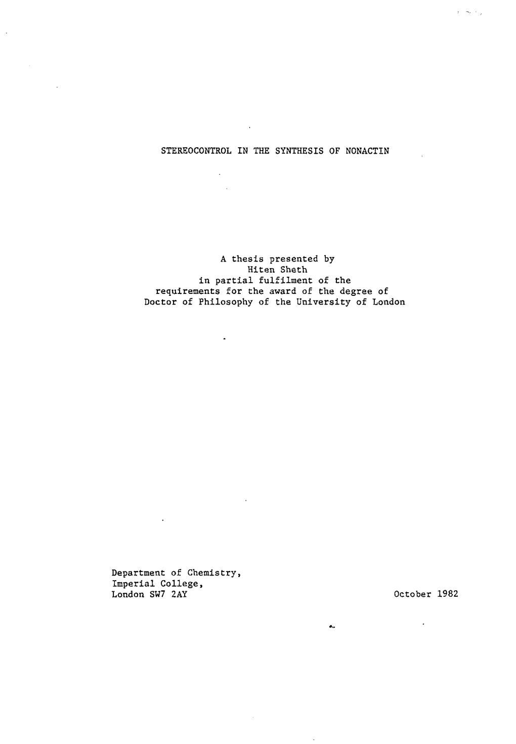 Stereocontrol in the Synthesis of Nonactin A