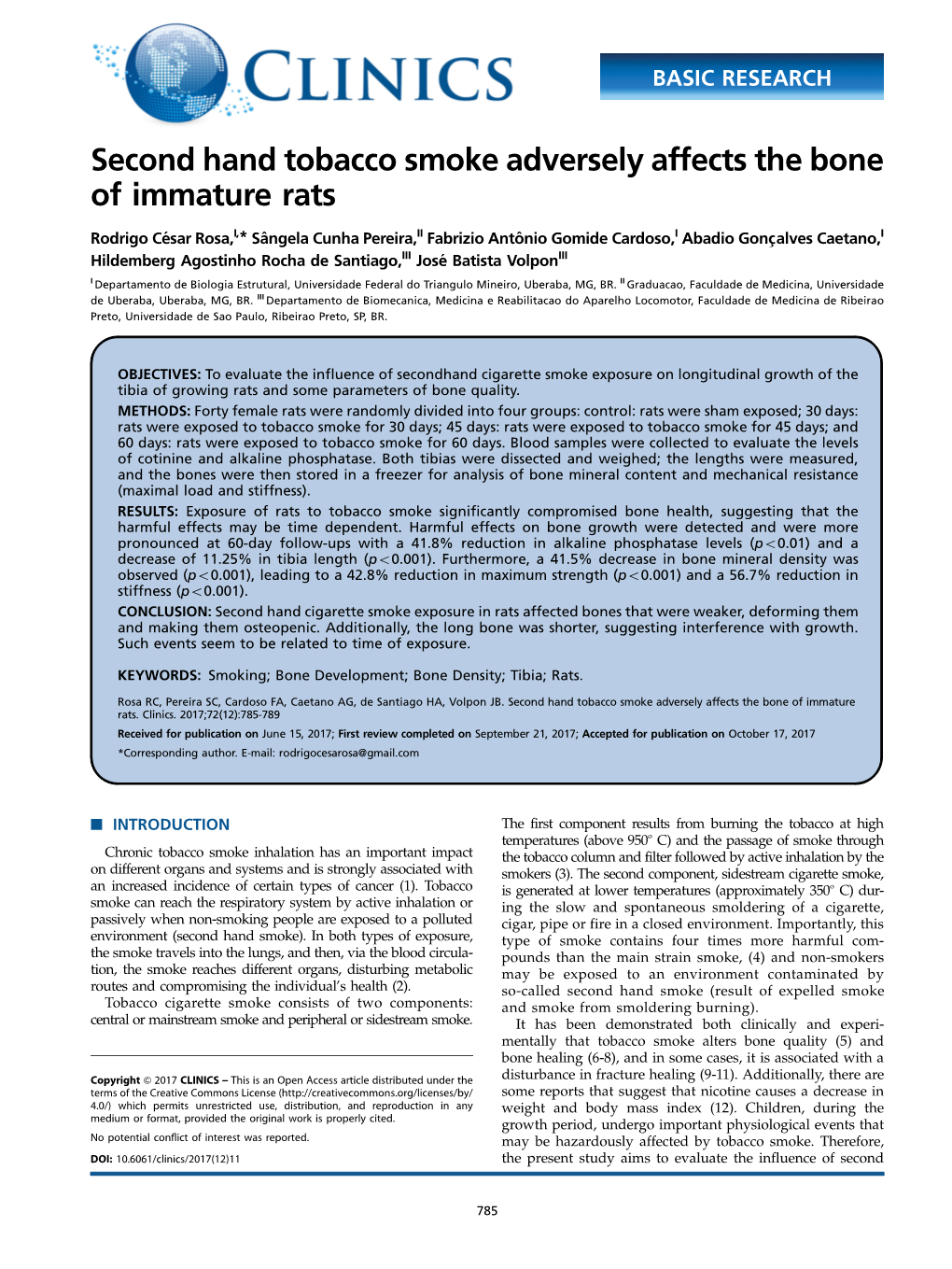 Second Hand Tobacco Smoke Adversely Affects the Bone of Immature Rats