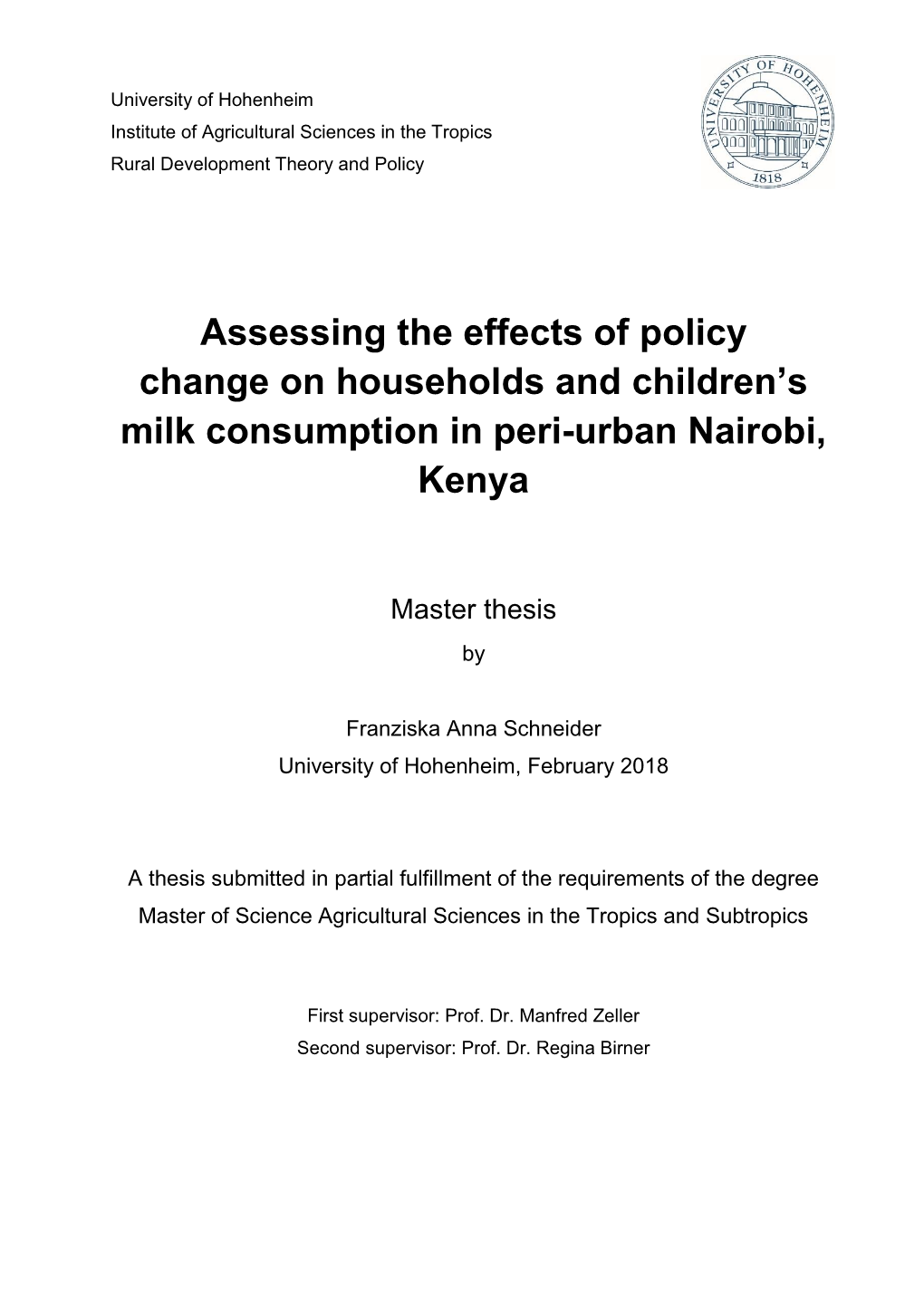Assessing the Effects of Policy Change on Households and Children's Milk