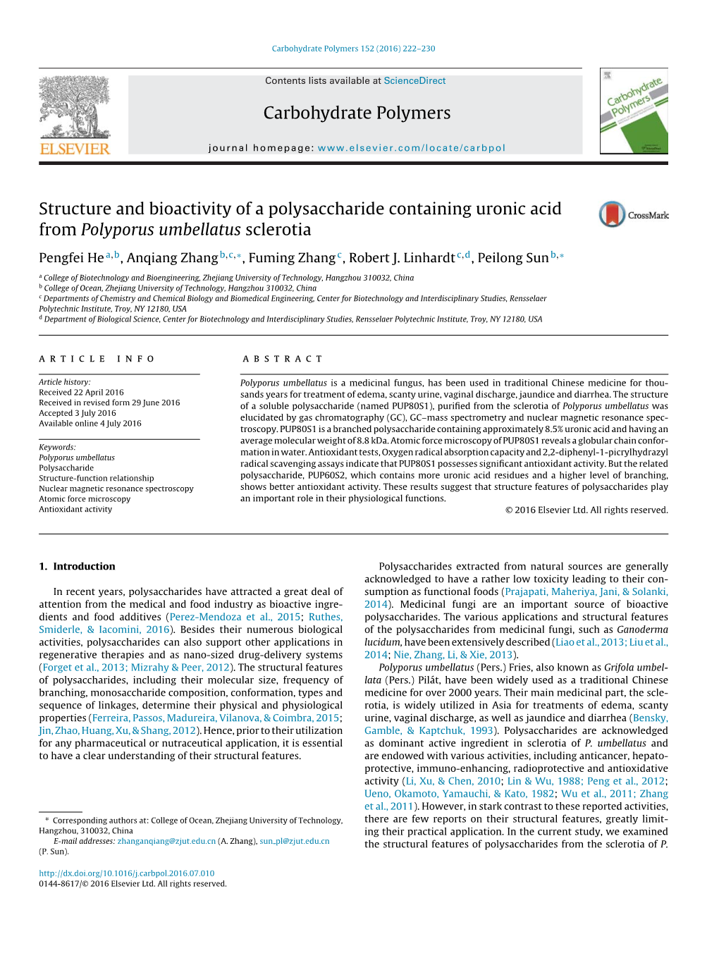 Structure and Bioactivity of a Polysaccharide Containing Uronic Acid