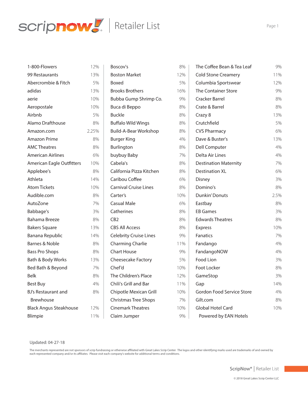 Retailer List Page 1