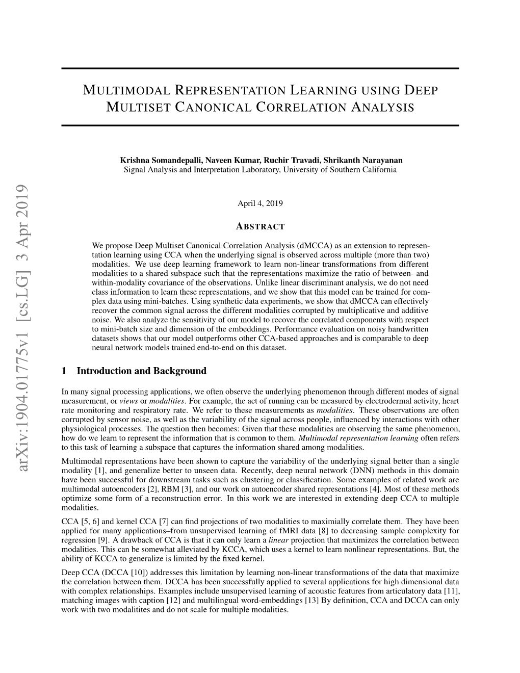 Multimodal Representation Learning Using Deep Multiset Canonical