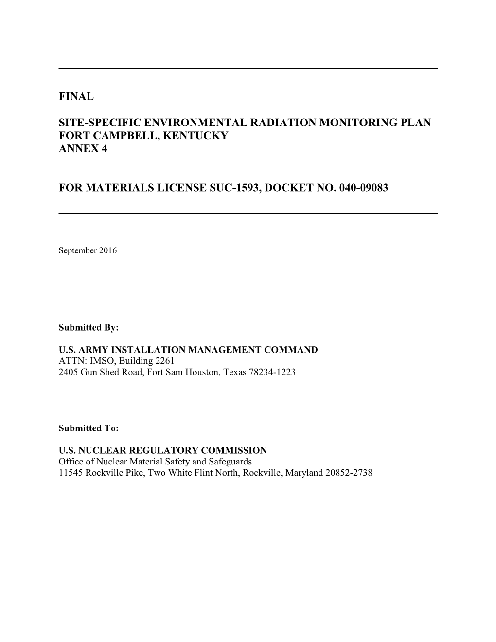 Final Site-Specific Environmental Radiation Monitoring Plan, Fort