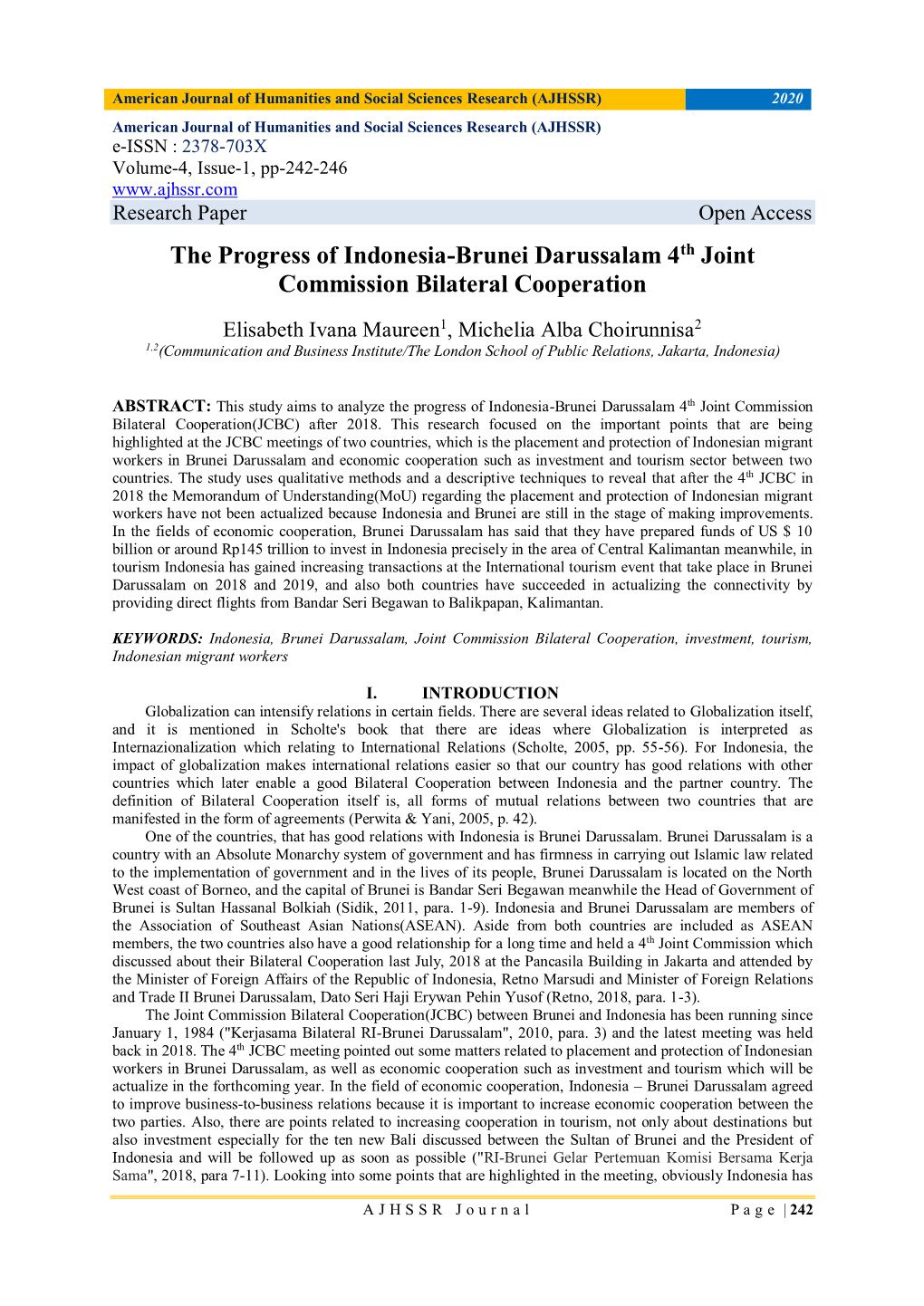 The Progress of Indonesia-Brunei Darussalam 4Th Joint Commission Bilateral Cooperation