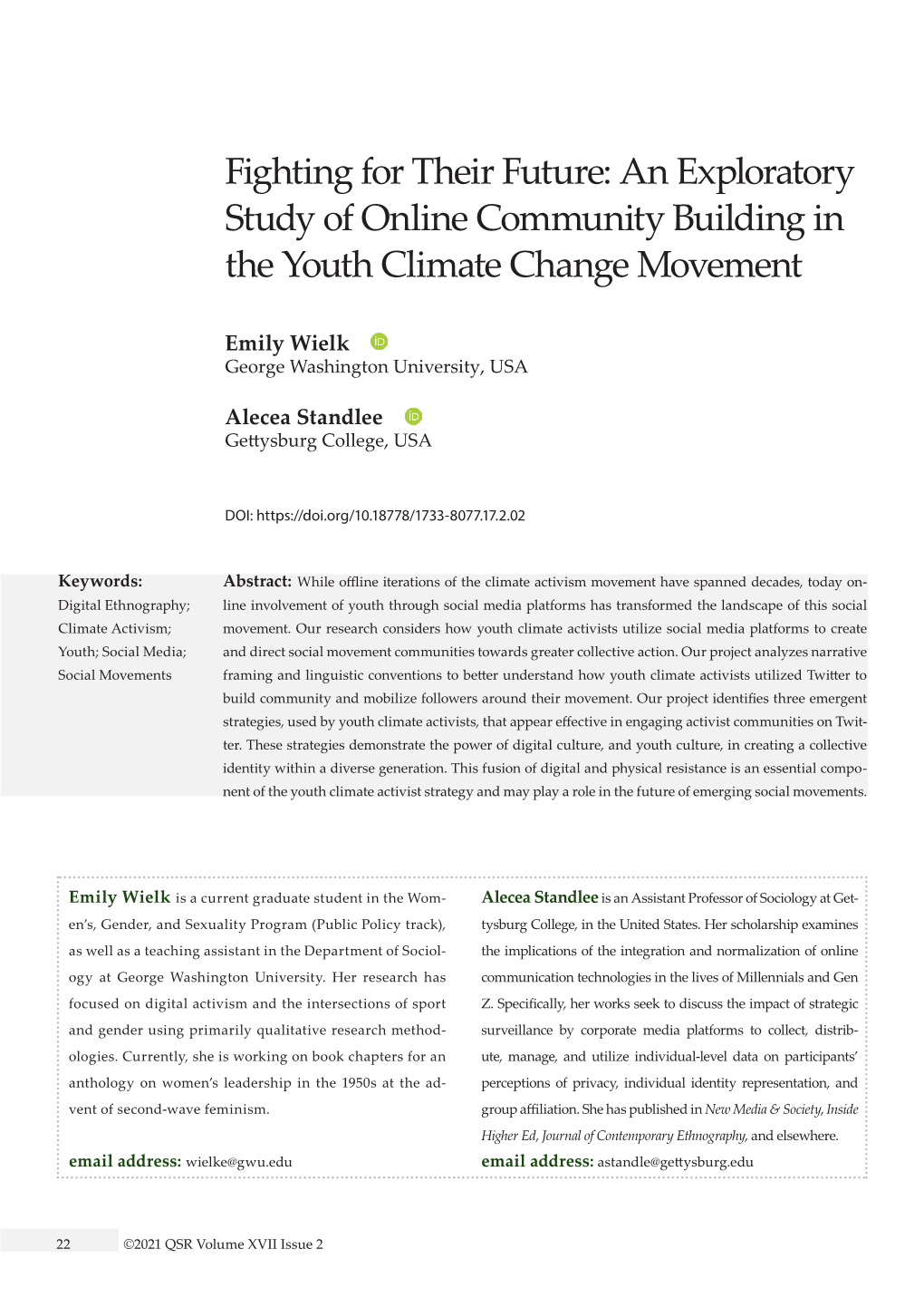 An Exploratory Study of Online Community Building in the Youth Climate Change Movement