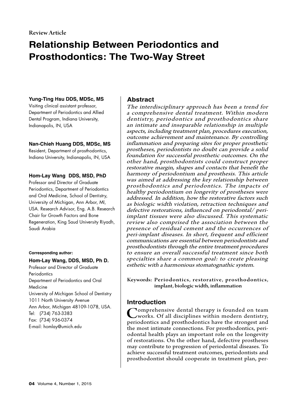 Relationship Between Periodontics and Prosthodontics: the Two-Way Street