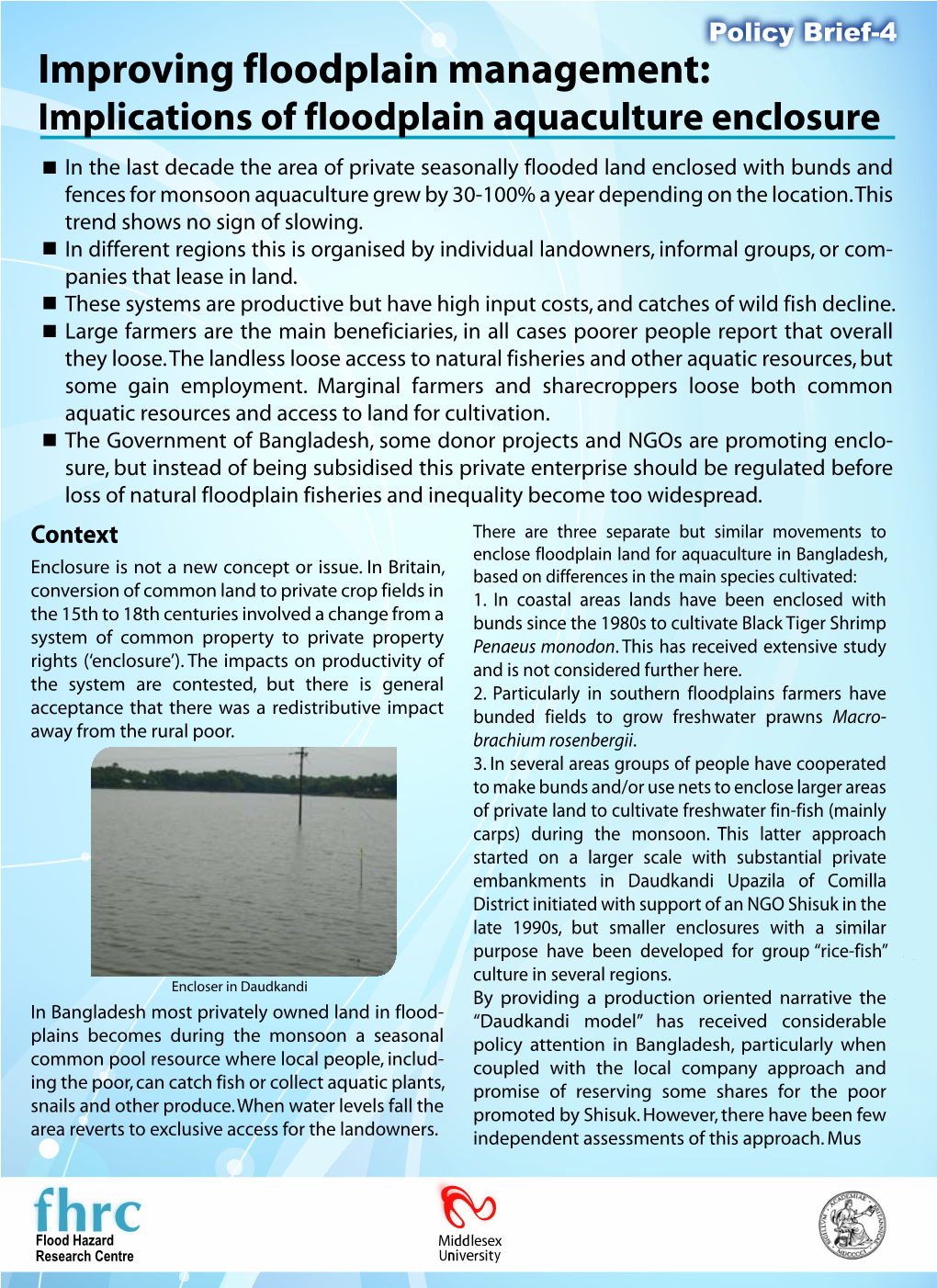 Implications of Floodplain Aquaculture Enclosure