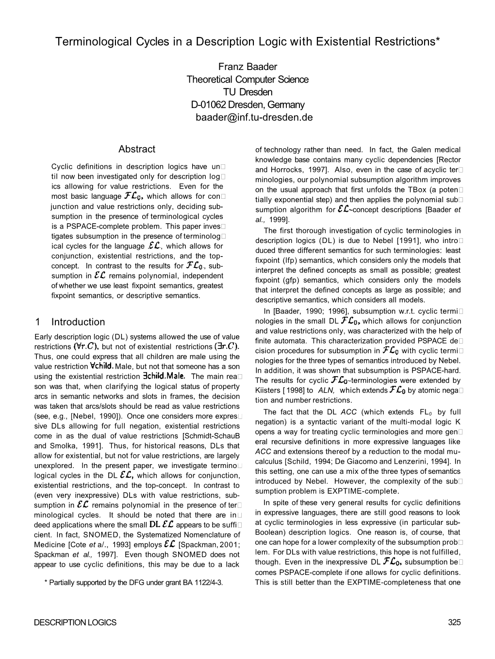 Terminological Cycles in a Description Logic with Existential Restrictions*