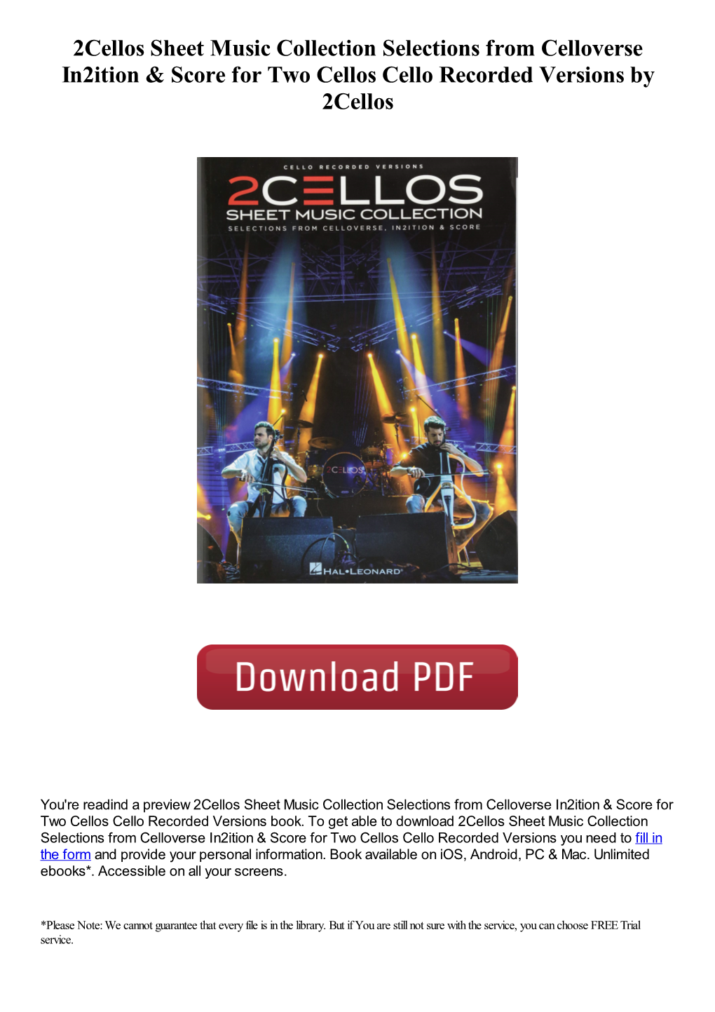 2Cellos Sheet Music Collection Selections from Celloverse In2ition & Score for Two Cellos Cello Recorded Versions by 2Cellos