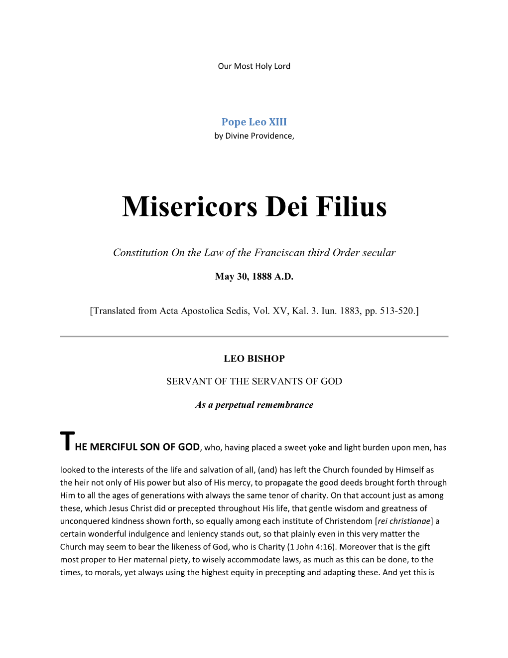 Misericors Dei Filius – 1883