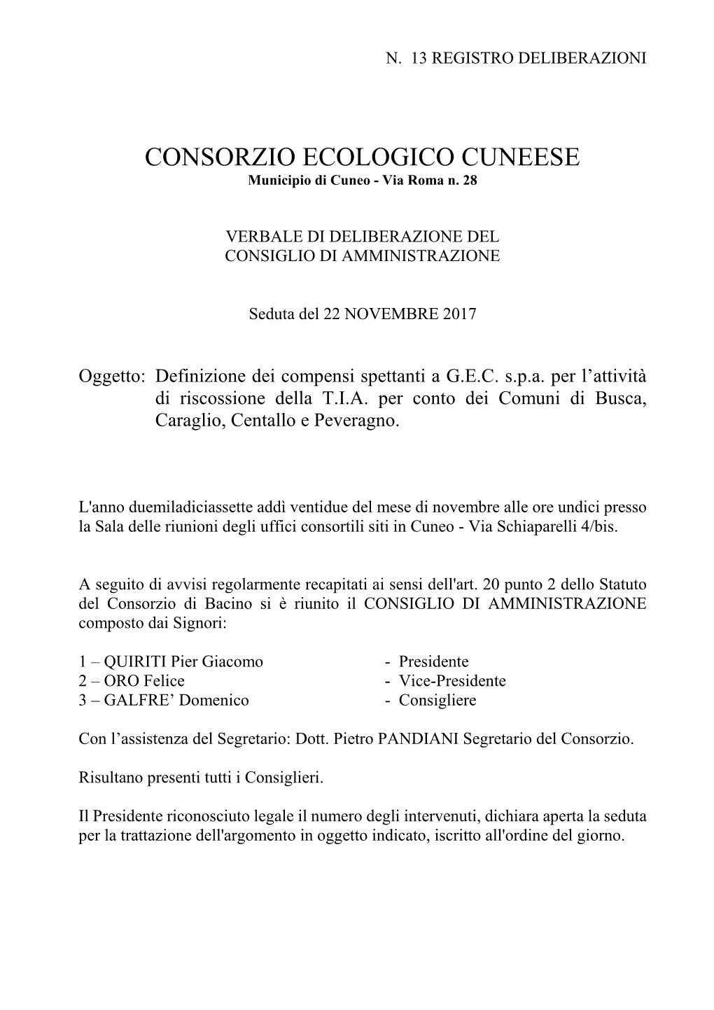 Definizione Dei Compensi Spettanti a G.E.C