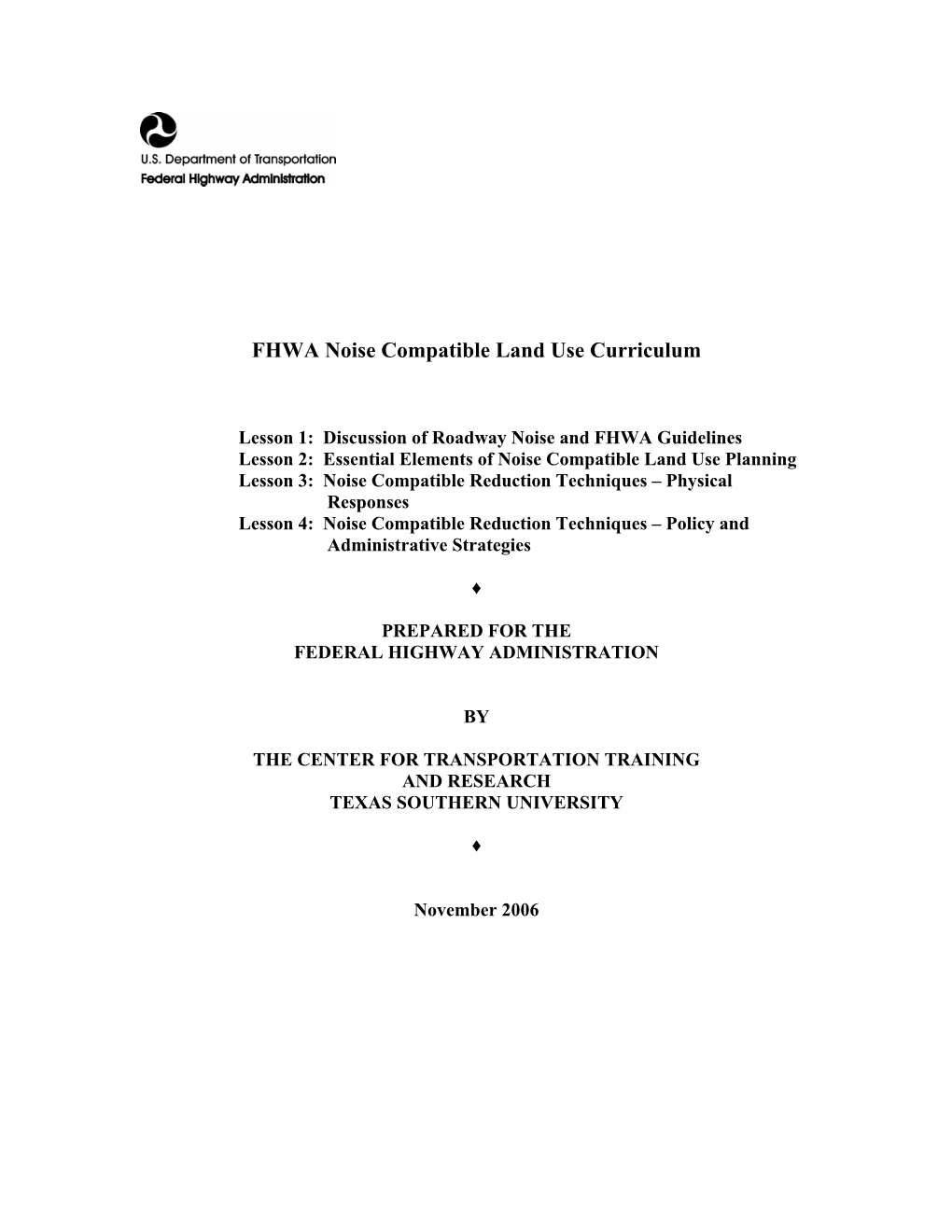 FHWA Noise Compatible Land Use Curriculum