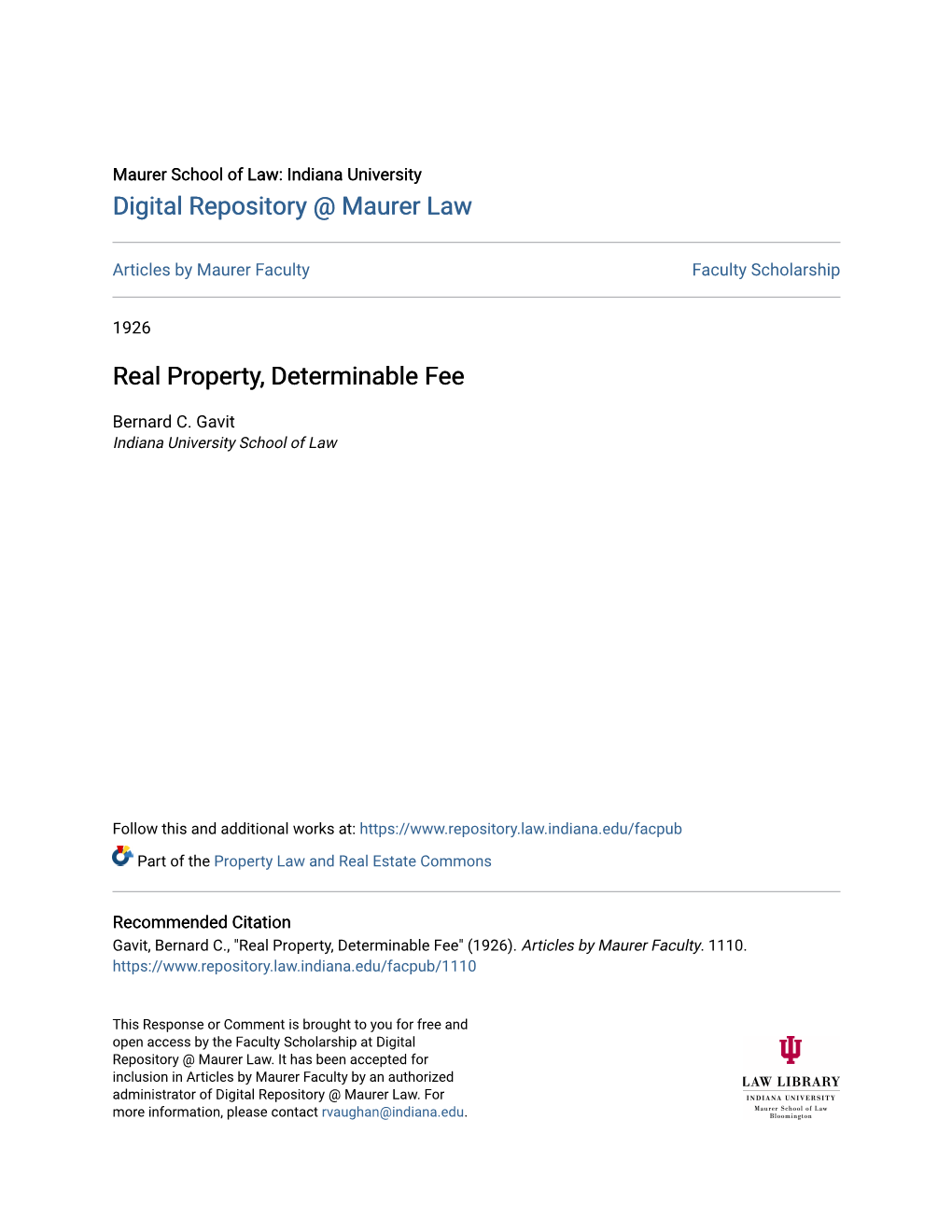 Real Property, Determinable Fee