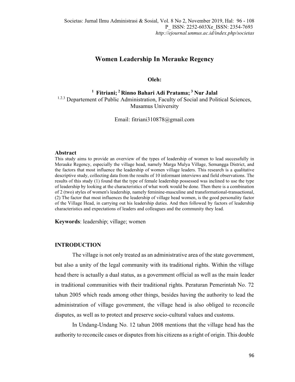 Women Leadership in Merauke Regency