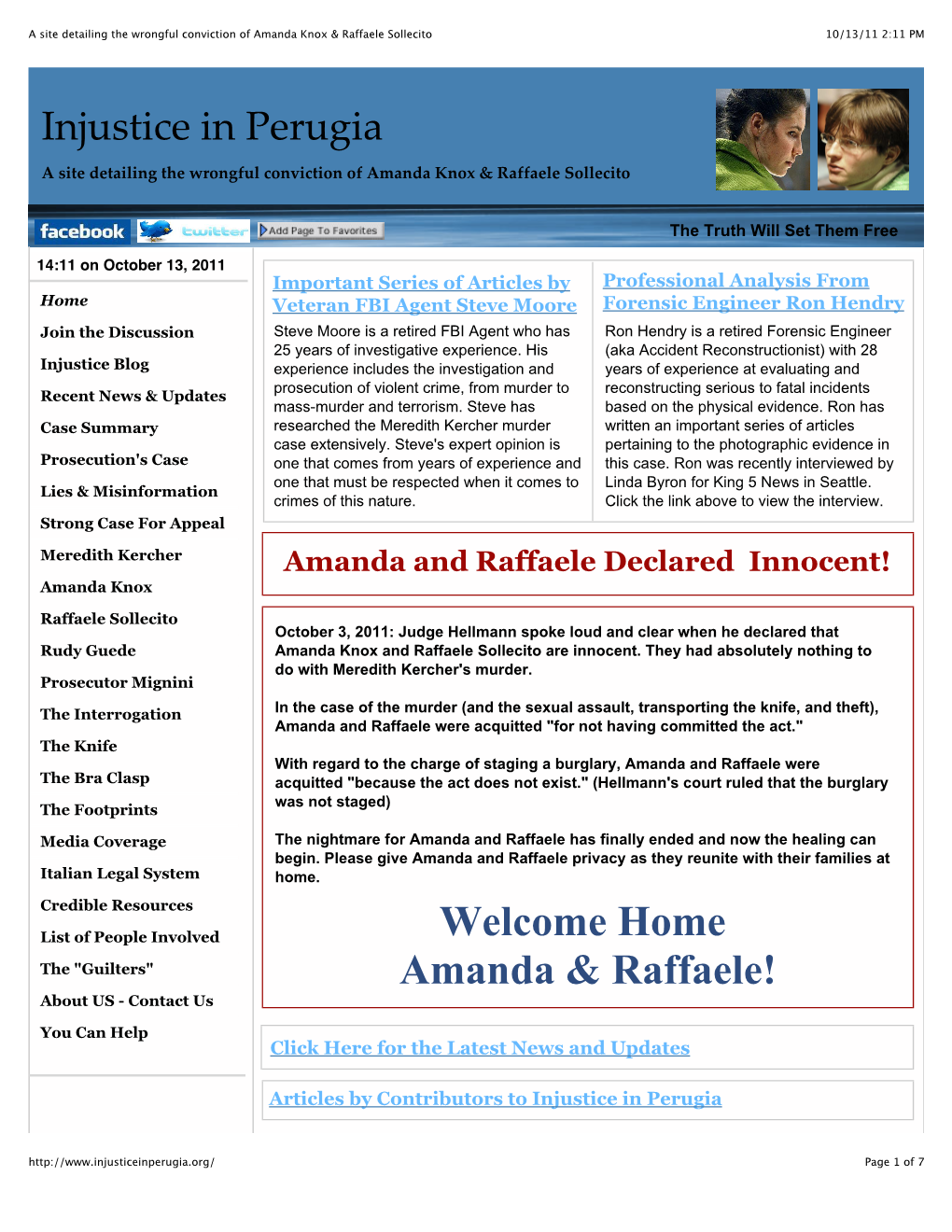 A Site Detailing the Wrongful Conviction of Amanda Knox & Raffaele Sollecito
