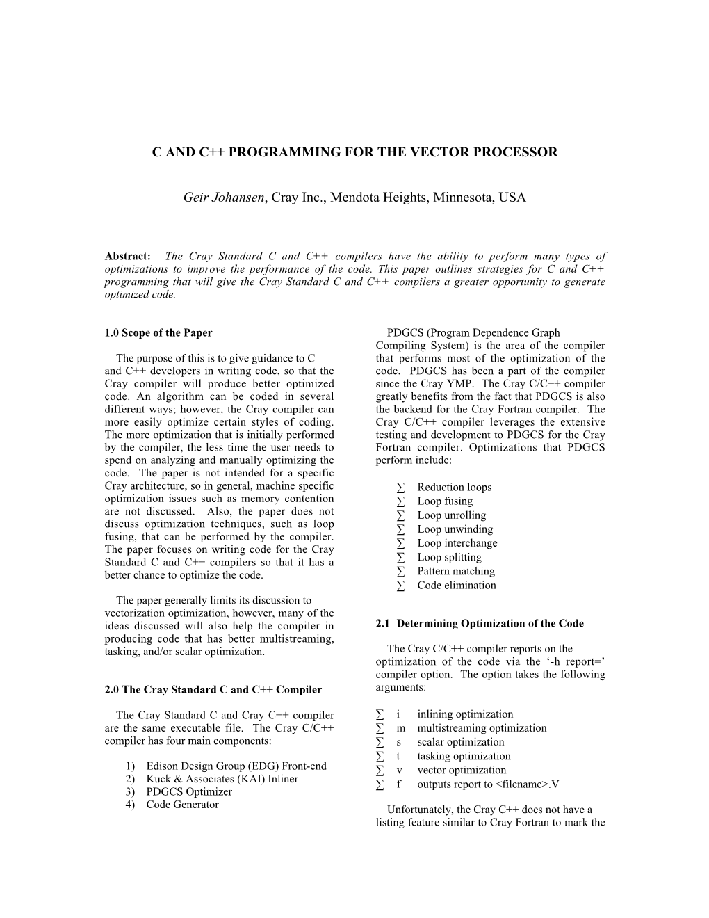 C and C++ Programming for the Vector Processor