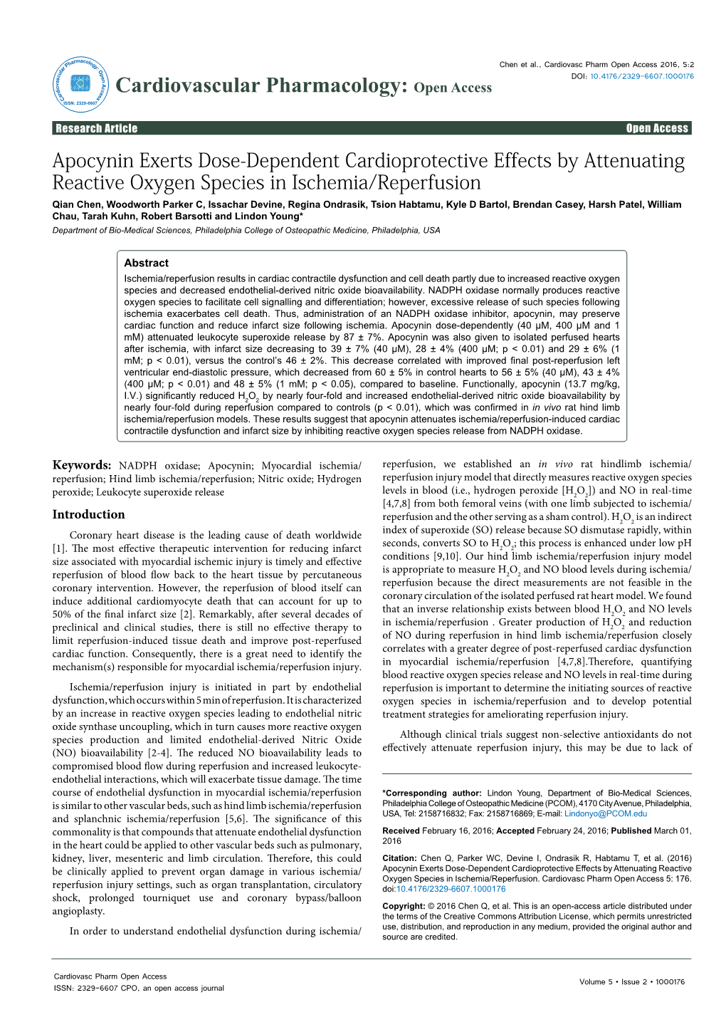 Apocynin Exerts Dose-Dependent Cardioprotective Effects by Attenuating Reactive Oxygen Species in Ischemia/Reperfusion