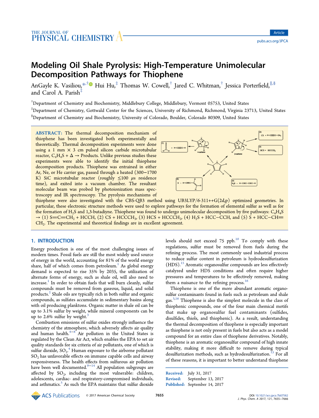 High-Temperature Unimolecular Decomposition Pathways for Thiophene Angayle K