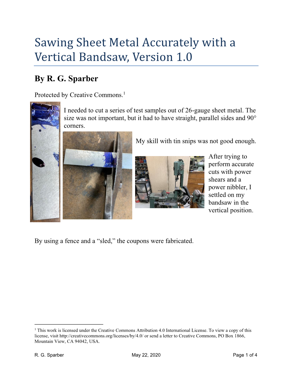 Sawing Sheet Metal Accurately with a Vertical Bandsaw, Version 1.0